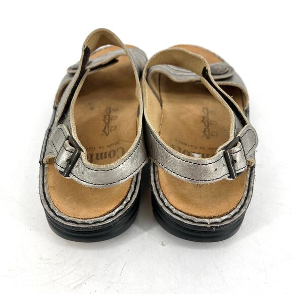 Finn Comfort Women's 40/9.5 Silver Gomera Leather Adjustable Low Flat Sandals - Picture 3 of 6